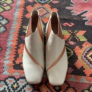NWOT Intentionally Blank Leather Bronze Booties bone and rose